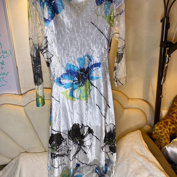 Komarov Blue and Green Floral Long Sleeve Dress XL - Picture 2 of 6